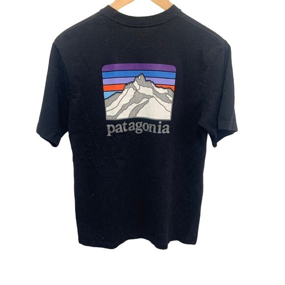 Patagonia tee t-shirt black pocket Line Ridge logo mountain design on BACK sz xs - Picture 1 of 7
